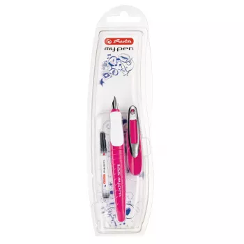 Estilográfica Herlitz my.pen sistema de carga por cartuchos rosa blanco