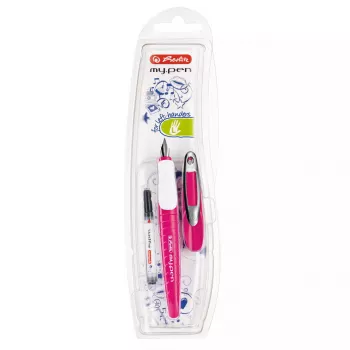 Estilográfica Herlitz my.pen sistema de carga por cartuchos rosa blanco