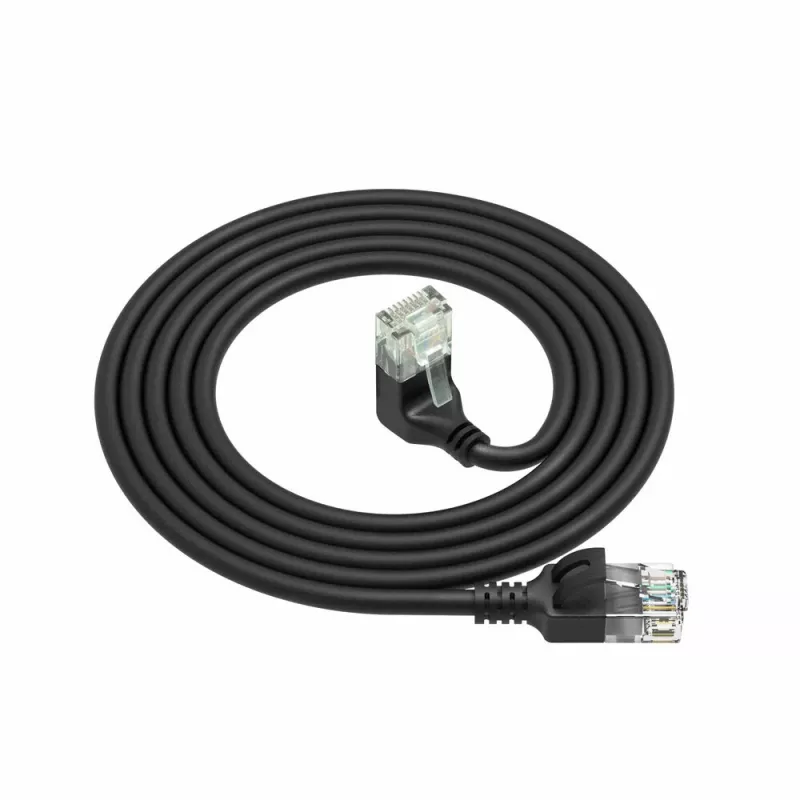ACT Negro 2 metros Cable de red U/UTP CAT6A LSZH Slimline con conectores RJ45 90° acodado hacia abajo a recto