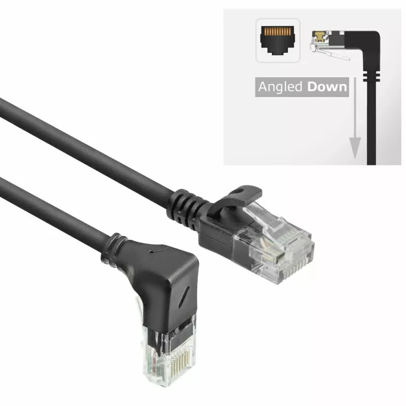 ACT Negro 3 metros Cable de red U/UTP CAT6A LSZH Slimline con conectores RJ45 90° acodado hacia abajo a recto