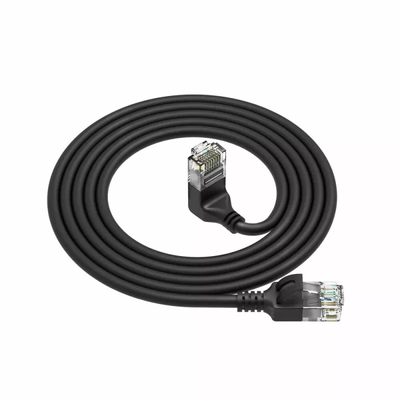 ACT Negro 5 metros Cable de red U/UTP CAT6A LSZH Slimline con conectores RJ45 90° acodado hacia arriba a recto