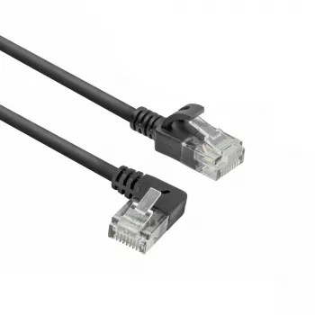 ACT Negro 0,5 metros Cable de red U/UTP CAT6A LSZH Slimline con conectores RJ45 90° acodado izquierda a recto