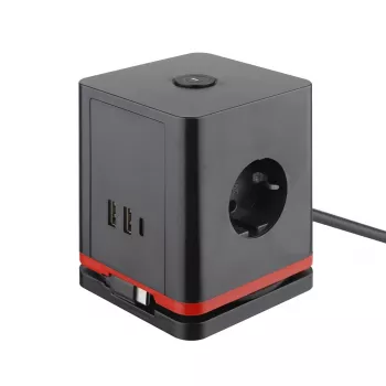 Regleta de enchufes Olympia SW 1000 con 3 tomas, cable de 1,5 m, 230 V, 16 A, negro/rojo