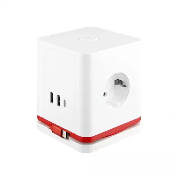 Regleta de enchufes Olympia SW 1000 – 3 tomas AC, cable de 1,5 m, 230 V/16 A, rojo y blanco