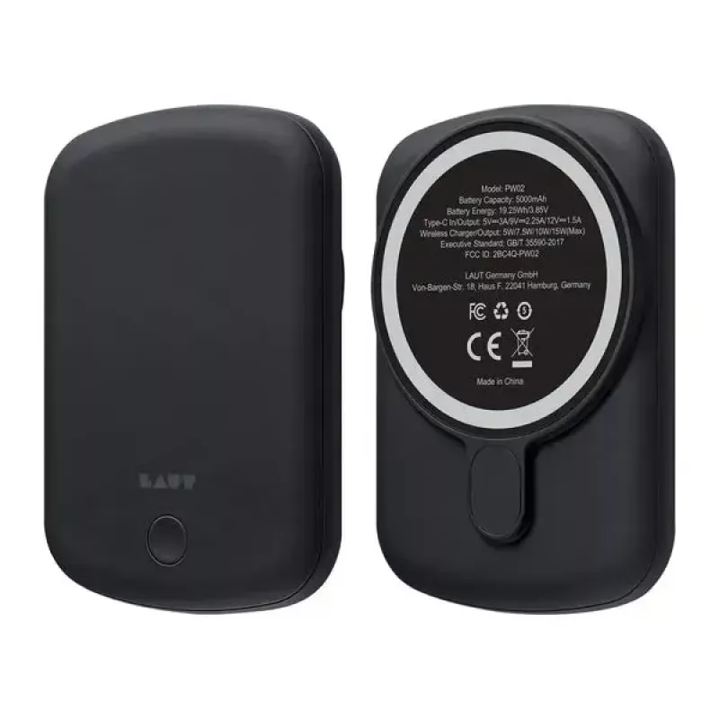 Batería externa LAUT PW02 5000 mAh carga inalámbrica negra