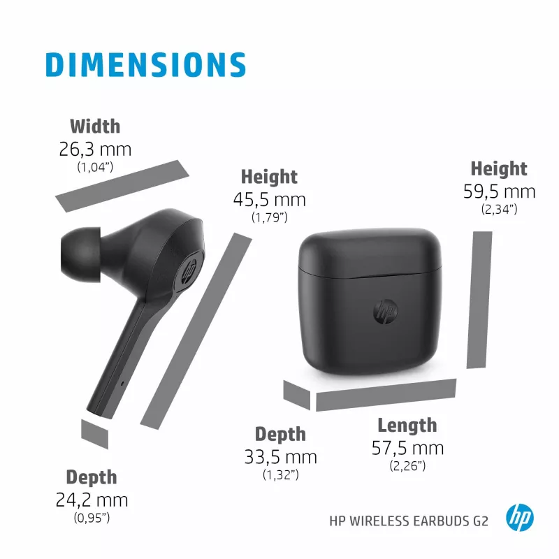 HP Wireless Earbuds G2, inalámbricos, música, 12 g, auriculares, negro