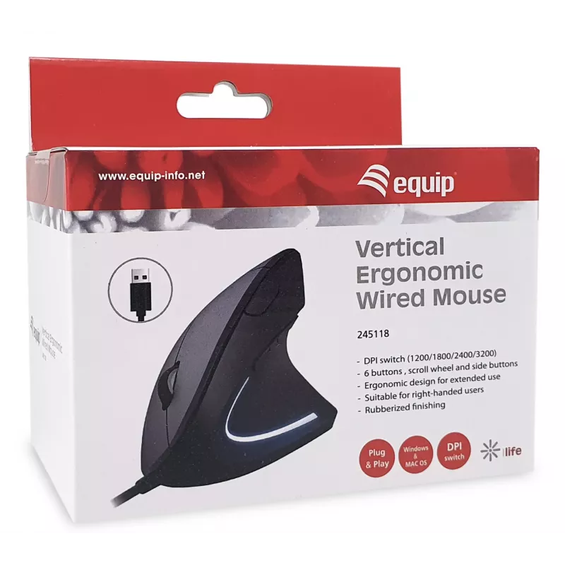 Equip 245118 ratón universal diestro USB Type-A óptico 3200 DPI