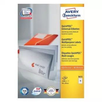 Etiquetas rectangulares autoadhesivas Avery Zweckform 3672 – blanco, adhesivo permanente