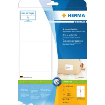 Etiquetas de dirección Premium HERMA 4502 A4 99,1x93,1 mm