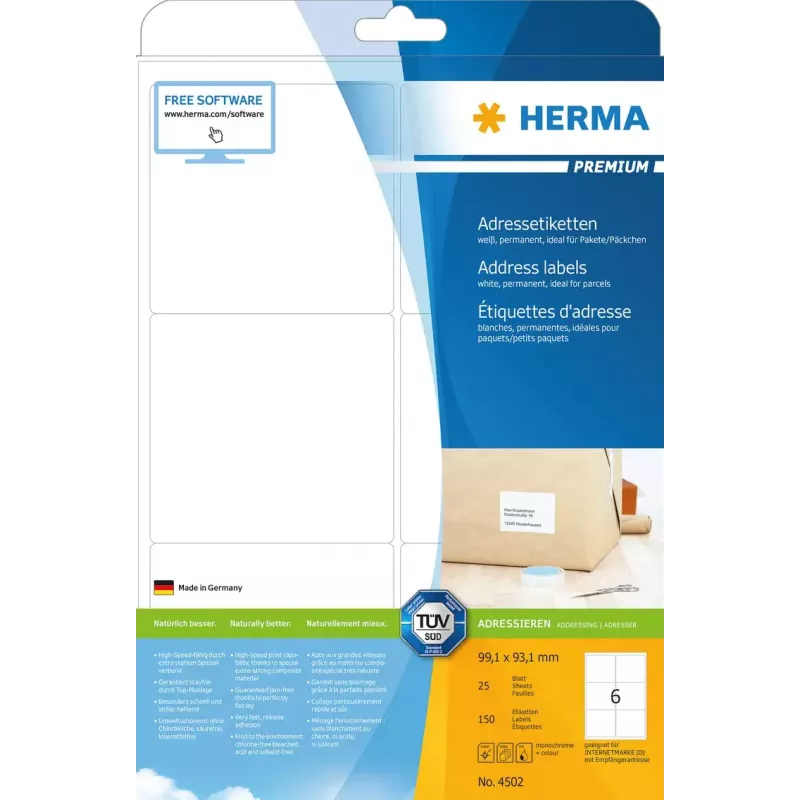 Etiquetas de dirección Premium HERMA 4502 A4 99,1x93,1 mm