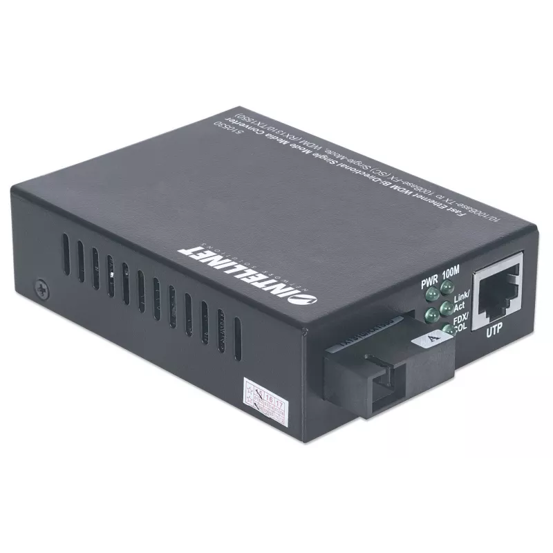 Intellinet 510530 conversor de medios Fast Ethernet WDM, de 10/100Base-TX (RJ-45) a 100Base-FX (SC) monomodo, 20 km (12,4 mi), Rx1310/Tx1550 nm
