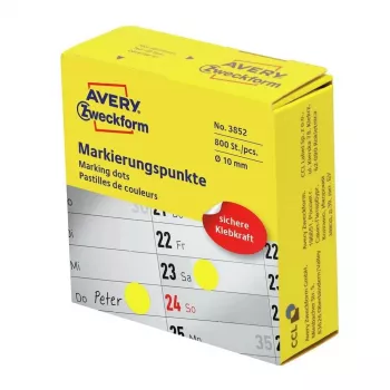 Etiquetas redondas autoadhesivas Avery 3852, 1 cm de diámetro, adhesivo permanente, 800 uds., amarillo
