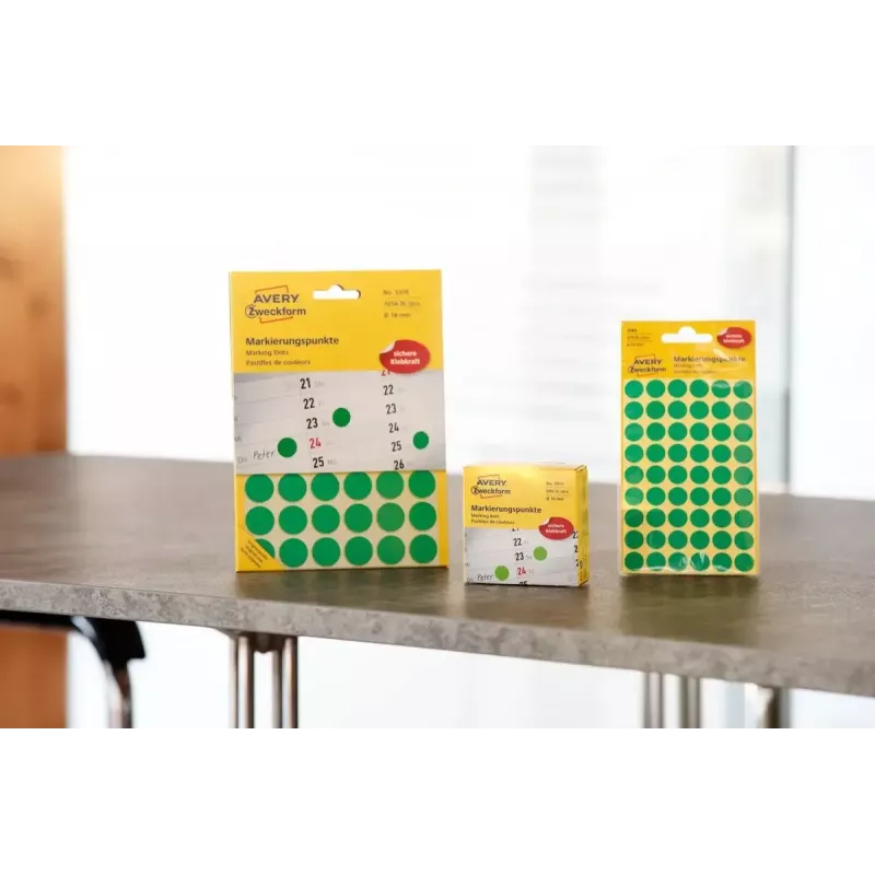 Avery Zweckform 3855 puntos de marcado, Ø 19 mm, 250 uds., caja dispensadora, verde