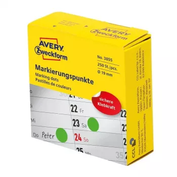 Etiquetas redondas autoadhesivas Avery Zweckform 3855 — verde, adhesivo permanente, Ø 1,9 cm, 250 uds.