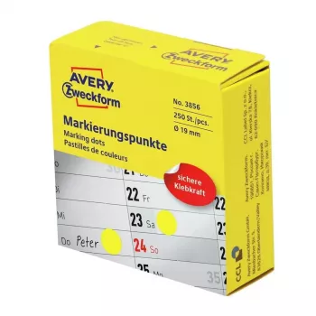 Etiqueta redonda autoadhesiva Avery Zweckform 3856 — amarillo, adhesivo permanente, 1,9 cm, 250 uds.