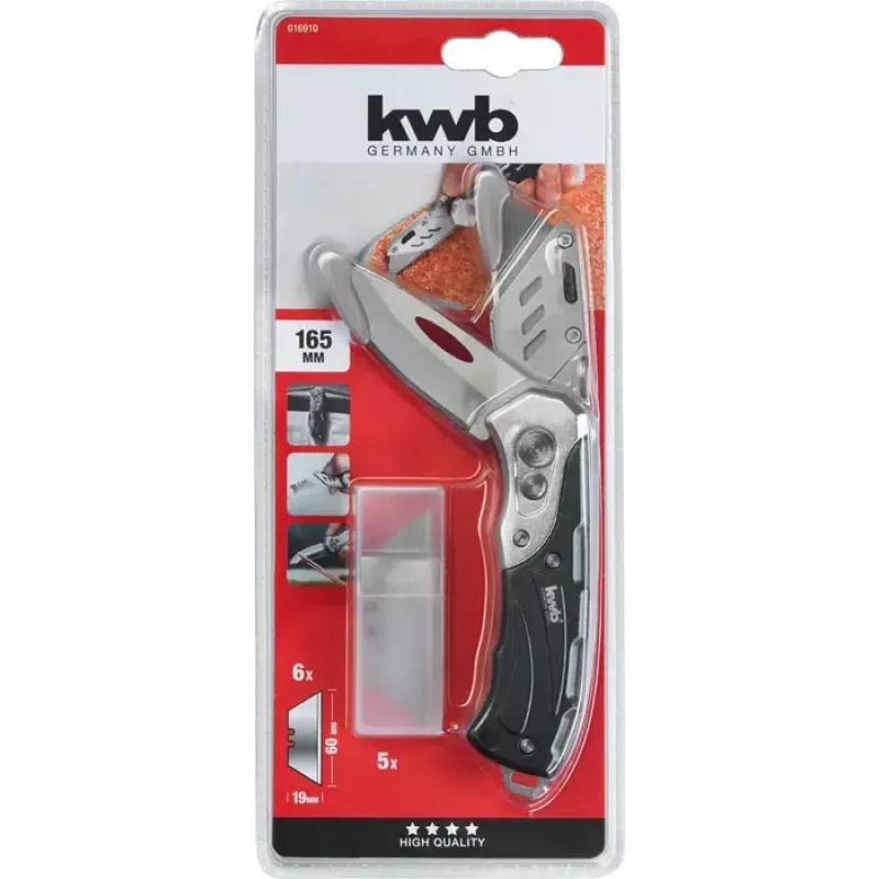 Cuchillo multiusos KWB 016910 cuchillo de hoja retráctil negro Drop-Point