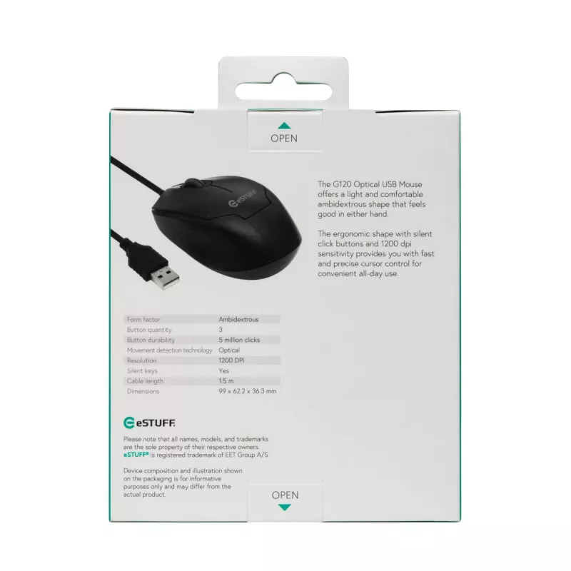 eSTUFF GLB213002 Ratón Office Ambidiestro USB Type-A Óptico 1200 DPI