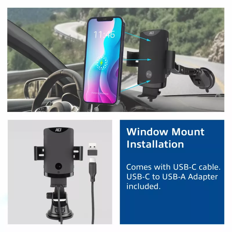 Soporte automático para smartphone en coche ACT AC9010 con carga inalámbrica