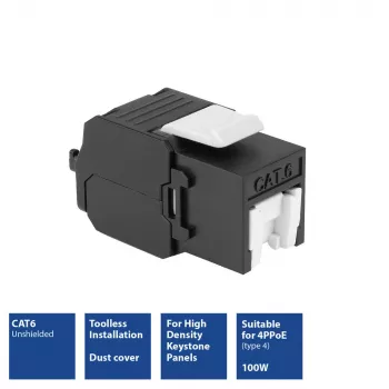 ACT Keystone Jack RJ45 CAT6 no apantallado sin herramientas con obturador, negro