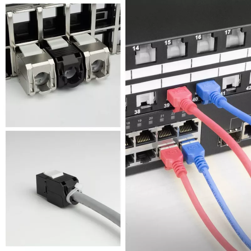 ACT Keystone Jack RJ45 CAT6 no apantallado sin herramientas con obturador, negro