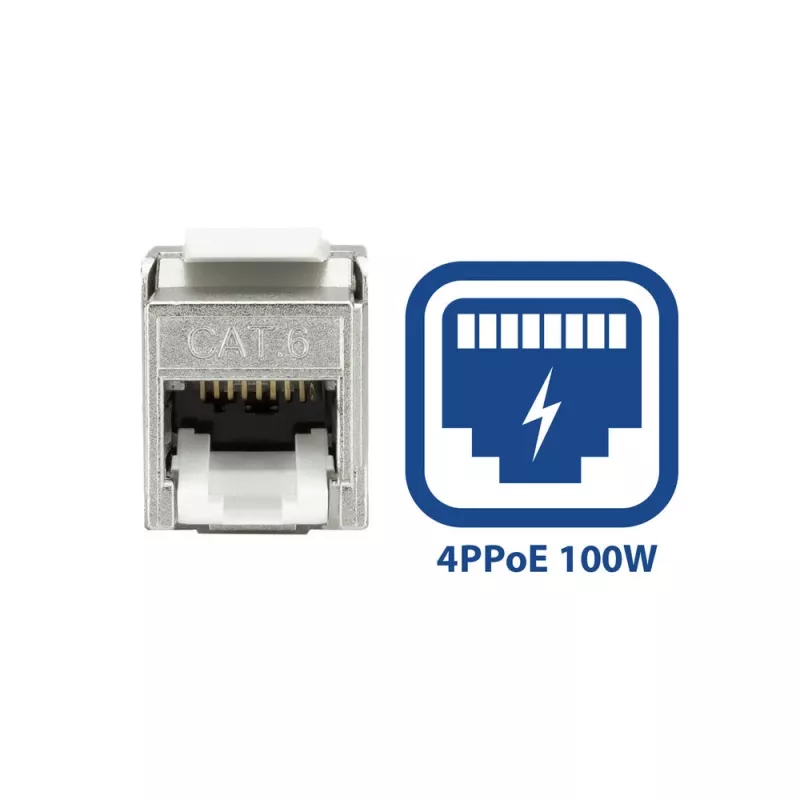 ACT Keystone Jack RJ45 CAT6 apantallado sin herramientas con obturador blanco plateado