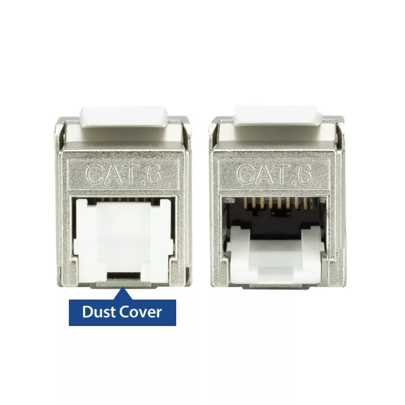 ACT Keystone Jack RJ45 CAT6 apantallado sin herramientas con obturador blanco plateado
