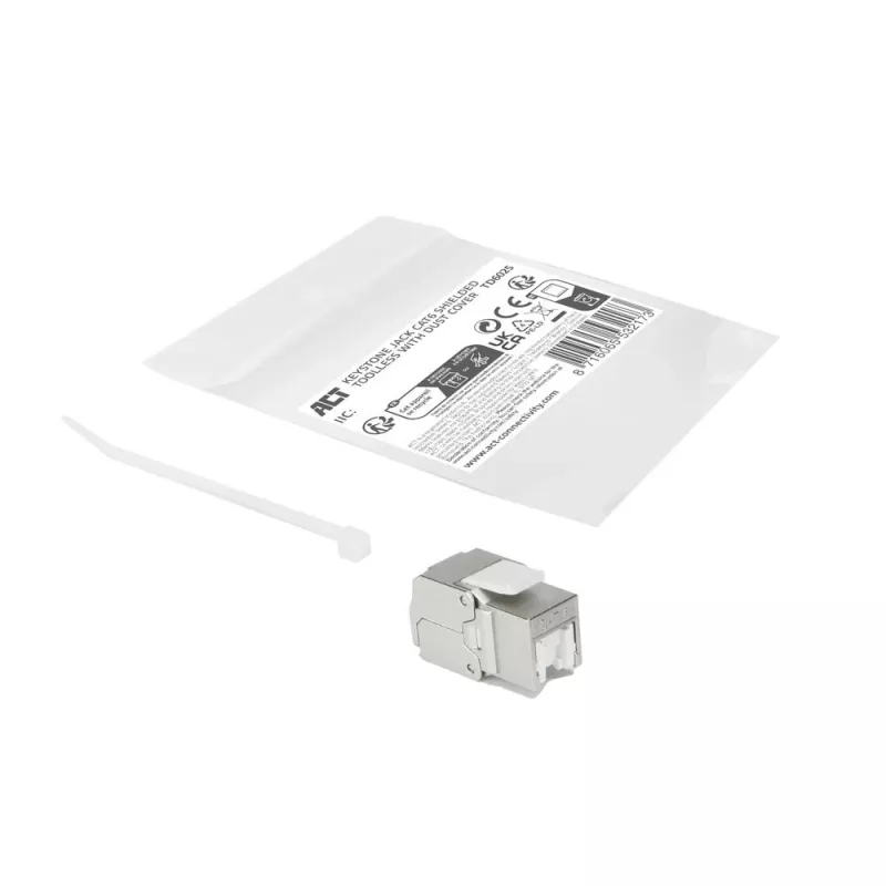ACT Keystone Jack RJ45 CAT6 apantallado sin herramientas con obturador blanco plateado