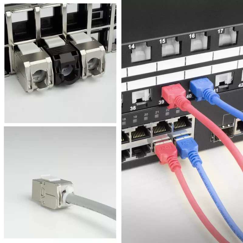 ACT Keystone Jack RJ45 CAT6 apantallado sin herramientas con obturador blanco plateado