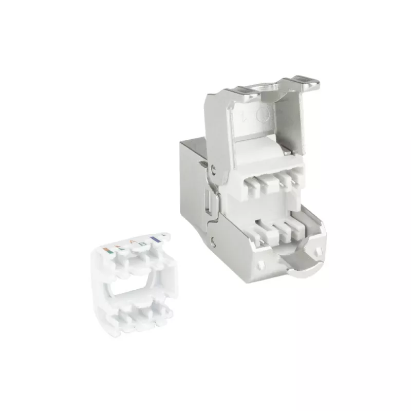 ACT Keystone Jack RJ45 CAT6 apantallado sin herramientas con obturador blanco plateado