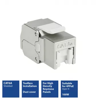 ACT conector hembra Keystone RJ45 CAT6A apantallado sin herramientas con tapa antipolvo