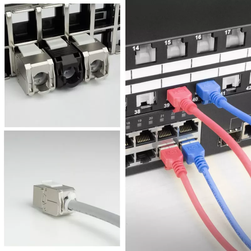 ACT conector hembra Keystone RJ45 CAT6A apantallado sin herramientas con tapa antipolvo