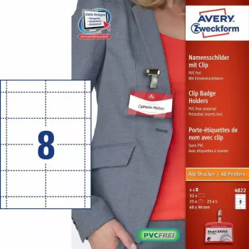Etiqueta sin adhesivo AVERY 4822 transparente blanco rectangular 32 uds.