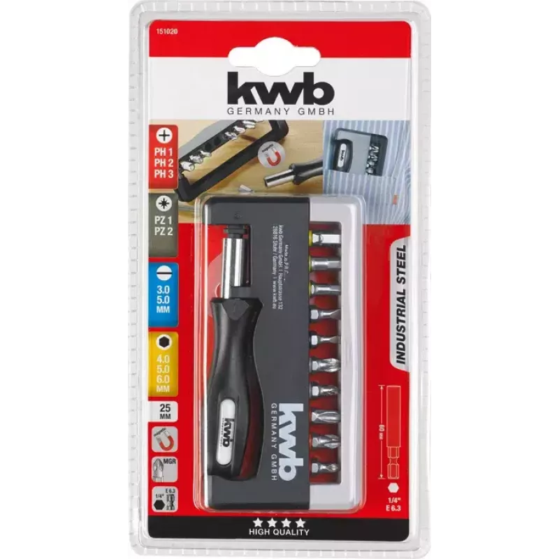 Juego de puntas de destornillador KWB Industrial Steel Standard Handy Bit Box