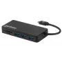 Manhattan dock/hub USB-C con lector de tarjetas, conexiones (x3): USB-A (x3), 5 Gbit/s (USB 3.2 Gen1 alias USB 3.0), no requiere alimentación externa, universal para todos los dispositivos, SuperSpeed USB, negro, tres años de garantía