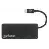Manhattan dock/hub USB-C con lector de tarjetas, conexiones (x3): USB-A (x3), 5 Gbit/s (USB 3.2 Gen1 alias USB 3.0), no requiere alimentación externa, universal para todos los dispositivos, SuperSpeed USB, negro, tres años de garantía