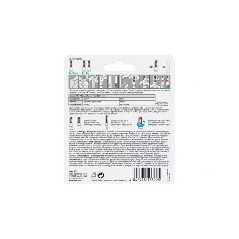 tesa Powerstrips Clavo adhesivo para papel pintado y yeso, 0,5 kg, 1 ud. (77782-00000-00)