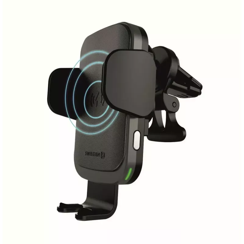 Swissten S-Grip W2-AV5 soporte de coche con cargador inalámbrico de 15 W, con cable USB/USB-C, negro