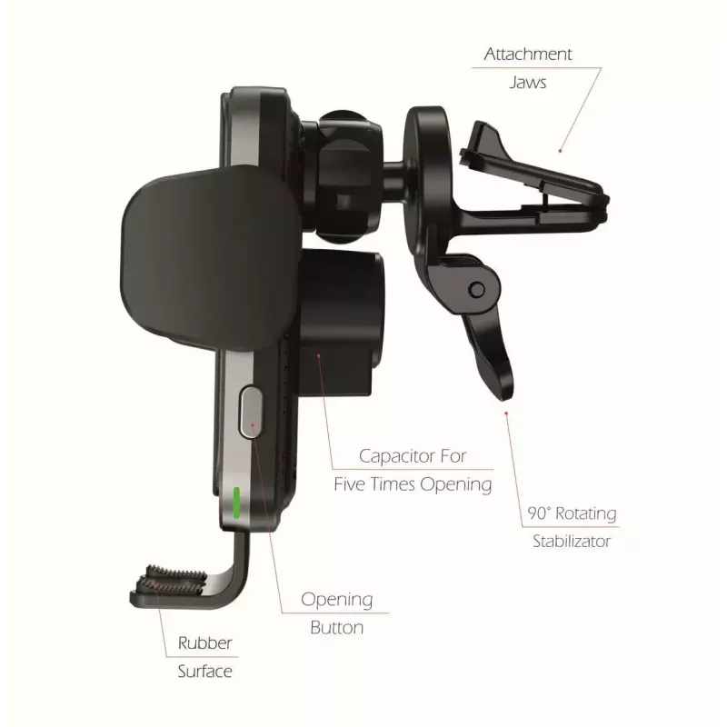 Swissten S-Grip W2-AV5 soporte de coche con cargador inalámbrico de 15 W, con cable USB/USB-C, negro
