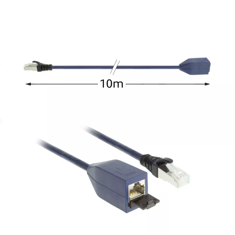 ACT azul 10 metros LSZH S/FTP CAT6A MPTL cable alargador con alivio de tracción y conectores RJ45