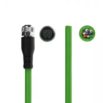 Cable de sensor ACT Industrial 3,00 m M12A 8 polos conector hembra a extremo abierto, cable TPE Ultraflex, apantallado