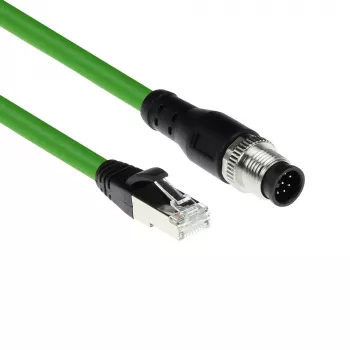 Cable de sensor ACT Industrial 1,50 m M12A 8 polos conector macho a conector macho RJ45, cable TPE SF/UTP Ultraflex, apantallado