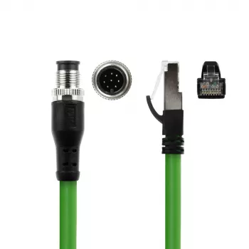 Cable de sensor ACT Industrial 5,00 m M12A 8 polos conector macho a conector macho RJ45, cable TPE SF/UTP Ultraflex, apantallado