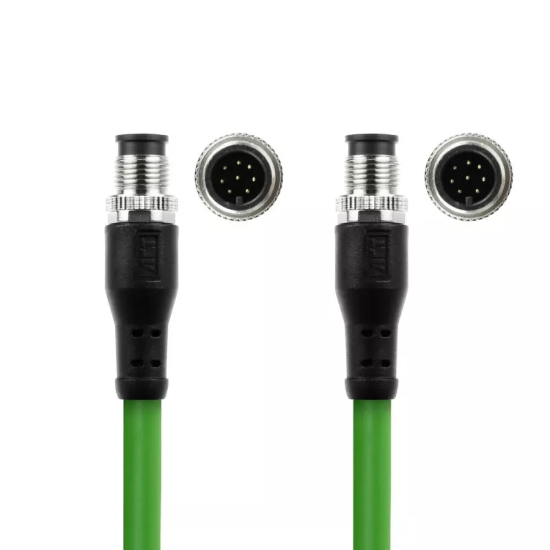 Cable de sensor ACT Industrial 1,50 m M12A 8 polos conector macho a conector macho M12A 8 polos, cable TPE Ultraflex, apantallado