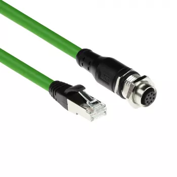 Cable de sensor ACT Industrial 1,50 m M12A 8 polos conector hembra a conector macho RJ45, cable TPE SF/UTP Ultraflex, apantallado