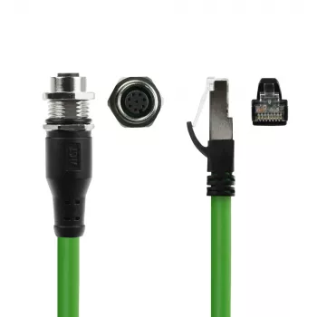 Cable de sensor ACT Industrial 3,00 m M12A 8 polos conector hembra a conector macho RJ45, cable TPE SF/UTP Ultraflex, apantallado