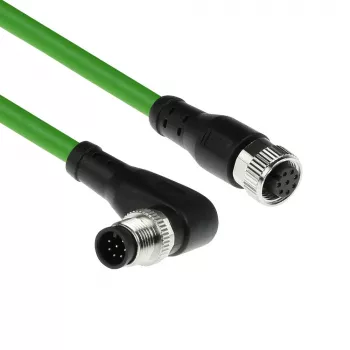 Cable de sensor ACT Industrial 5,00 m M12A 8 polos conector macho acodado a conector hembra M12A, cable TPE Ultraflex, apantallado