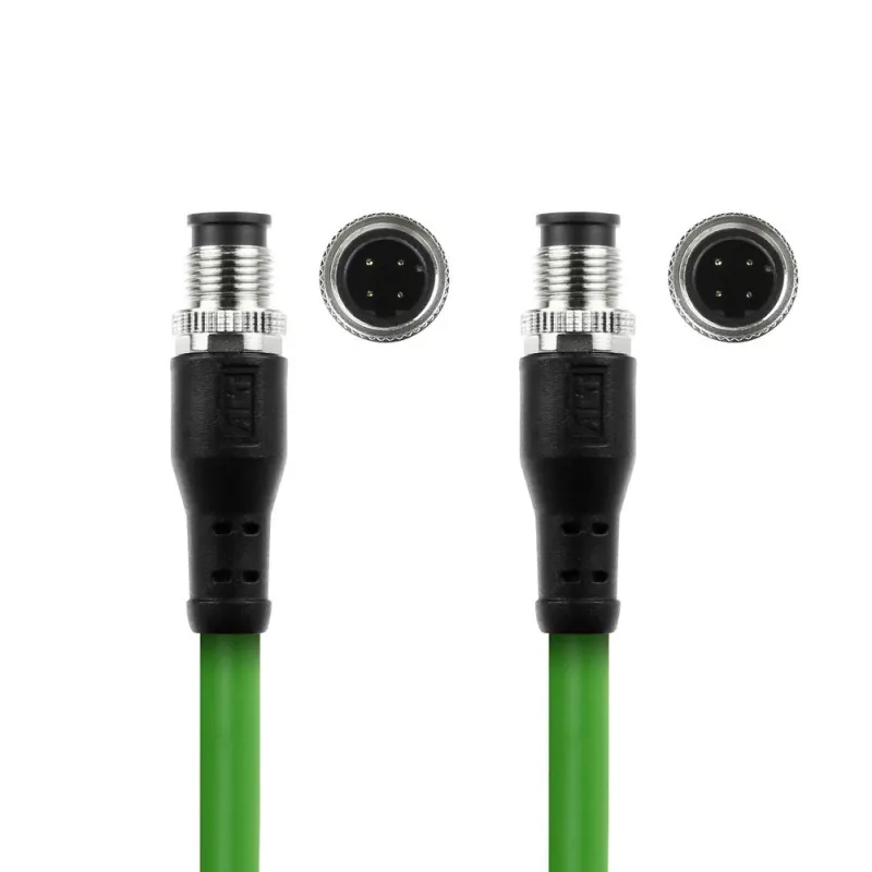 Cable de sensor ACT Industrial 1,50 m M12D 4 polos conector macho a conector macho M12D 4 polos, cable TPE Superflex Xtreme, apantallado