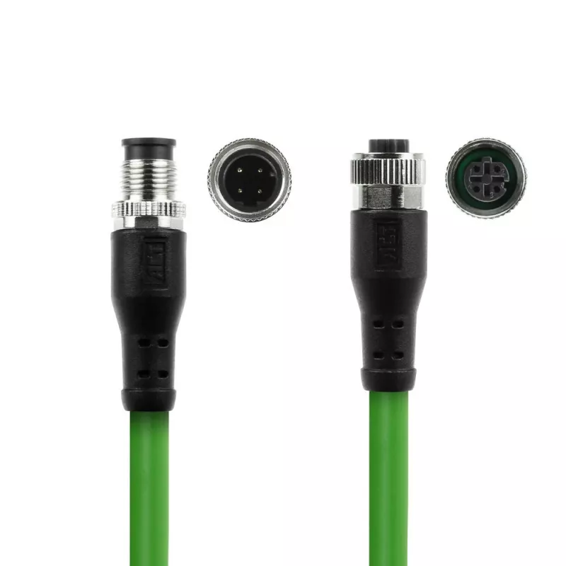 Cable de sensor ACT Industrial 5,00 m M12D 4 polos conector macho a conector macho M12D 4 polos, cable TPE Superflex Xtreme, apantallado