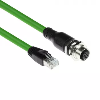 Cable de sensor ACT Industrial 3,00 m M12D 4 polos conector hembra de carcasa a conector macho RJ45, cable TPE Superflex Xtreme, apantallado