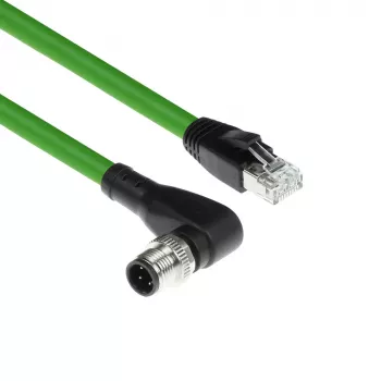 Cable de sensor ACT Industrial 1,50 m M12D 4 pines conector macho en ángulo recto a conector macho RJ45, cable TPE Superflex Xtreme, apantallado